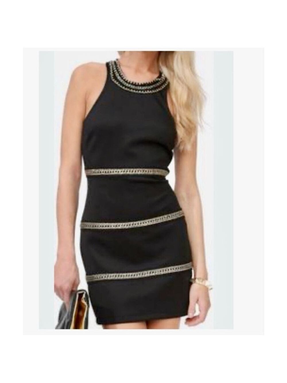 H&M Black Bodycon Dress L | Gold Chain Detail Little Black Dress LBD